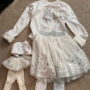 American girl doll Christmas outfit and matching outfit for doll.